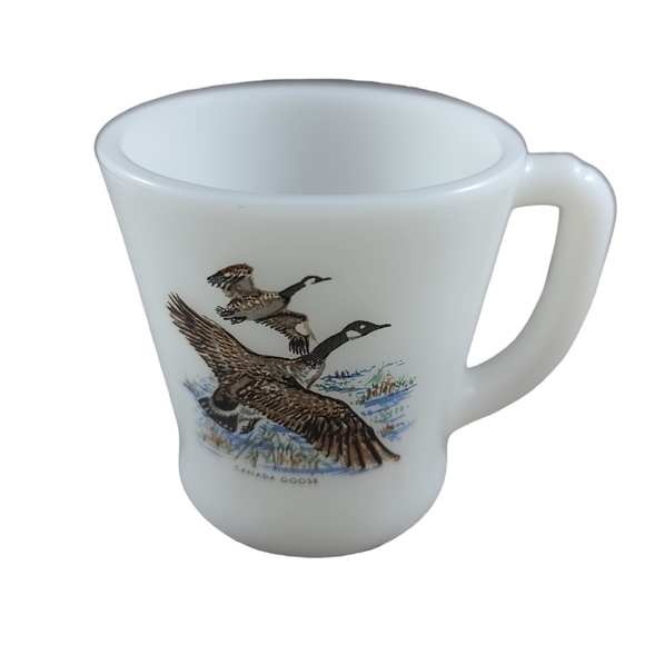FIRE KING Canada Goose Mug Vintage Made in USA Oven Ware Milk Glass Geese - Picture 2 of 6